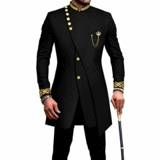 Men's Suit Double Breasted Slim Fit Embroidery Chain Blazer and Pants Set